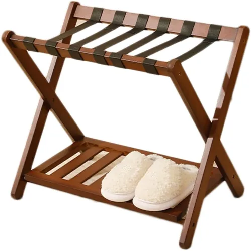 Vista 7 de Fully Assembled Solid Wood Luggage Rack,Folding Luggage Rack (with Shoe Rack),Suitable for Bedrooms and Hotels(Black)