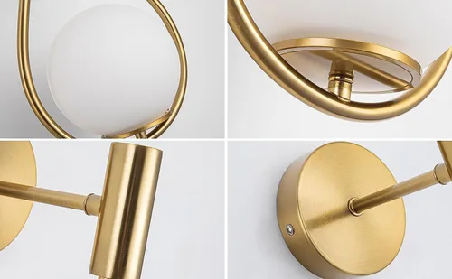 Vista 8 de Paquete de apliques de pared/luces de pared, no cableadas de latón dorado, lámparas de pared de globo de vidrio blanco, lámpara inalámbrica