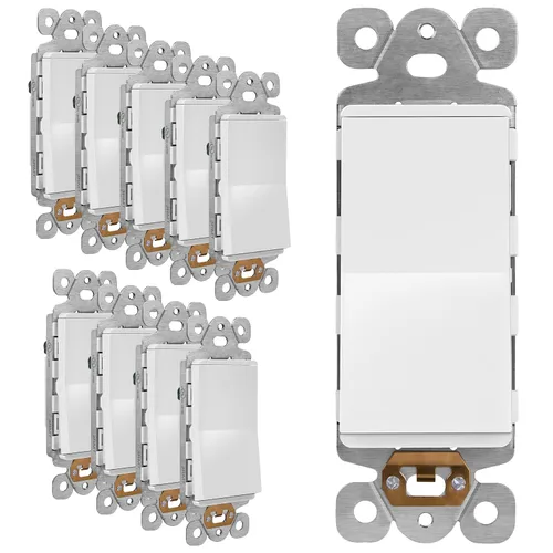 Vista 12 de LIDER Interruptor de pared sin marco, de 3 vías o de un solo polo, 15A -277VAC UL Listed, Brushed Gold, On/Off Rocker Switch, 3 Wire, Tough And