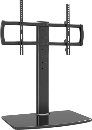 Vista 7 de HT03B-003 - Soporte universal para TV con soporte de pared para 40 a 86 pulgadas, altura ajustable de 5 niveles, base de vidrio templado resistente