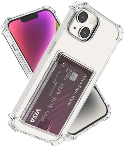 Vista 11 de Funda transparente para tarjetas para iPhone 13, funda protectora a prueba de golpes de TPU delgada con tarjetero compatible con MagSafe