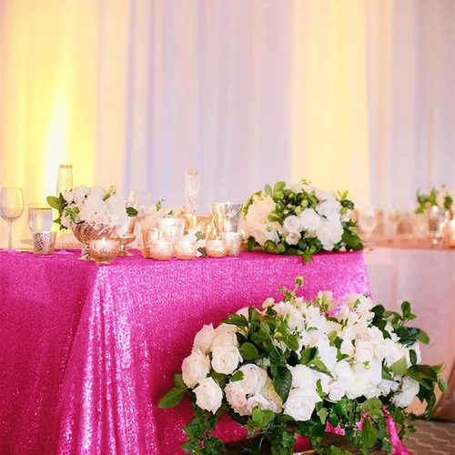 Vista 19 de ShinyBeauty Mantel de lentejuelas rosa intenso, superposición redonda brillante de 120 pulgadas para decoración de bodas, fiestas de cumpleaños