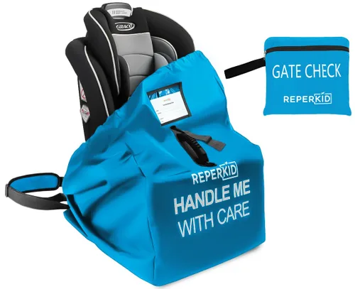 Vista 12 de reperkid Bolsa de viaje para asiento de automóvil para avión, negro y verde, 33" H x 18" W x 18" D, se adapta a la mayoría de asientos convertibles
