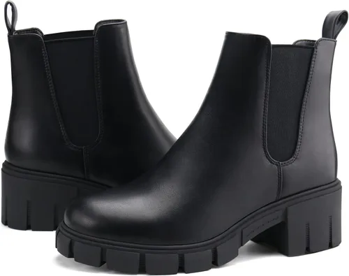 Vista 11 de starmerx Botines de plataforma para mujer, botas Chelsea elásticas, tacón medio, botines sin cordones