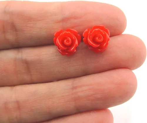 Vista 14 de Pendientes de poste de plástico hipoalergénico con forma de rosa de 0.354 in, orejas sensibles al metal