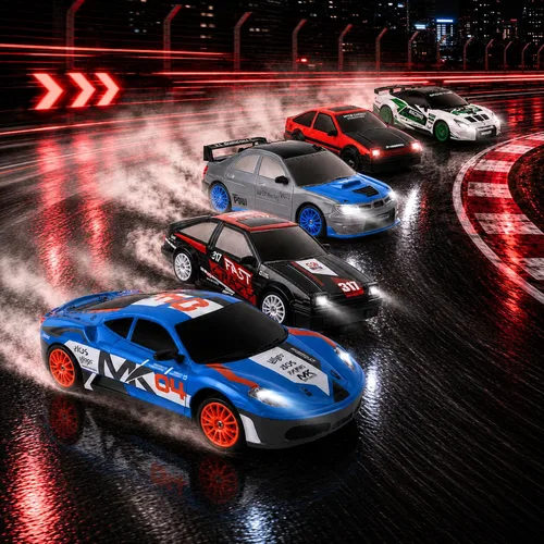 Vista 4 de Liberty Imports RC Drift Car 1/24 2.4GHz 4WD Control remoto Sport Racing Vehículo en carretera con luz LED, baterías y neumáticos de deriva