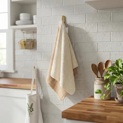 Vista 6 de Paquete de 10 paños de rizo de 12 x 12 pulgadas, color beige y crema, altamente absorbentes, suaves al tacto y multiusos para uso diario