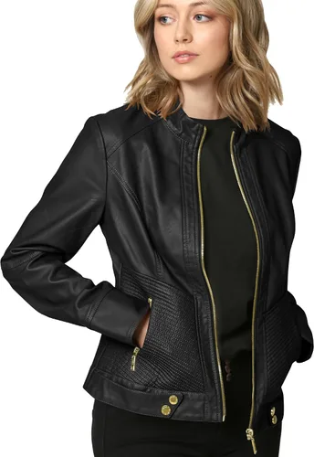 Vista 4 de Lock and Love - Chaqueta de motociclista de piel sintética con capucha desmontable, para mujer