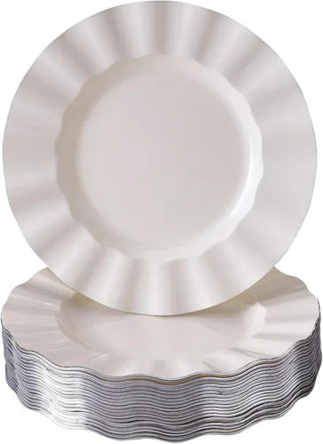 Vista 19 de Silver Spoons Platos de postre desechables 10 piezas Platos de plástico resistente Elegante aspecto fino de porcelana Velo, marfil