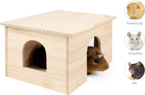 Vista 3 de Niteangel Casa de madera con ventana, chinchilla y cobaya cabaña escondite