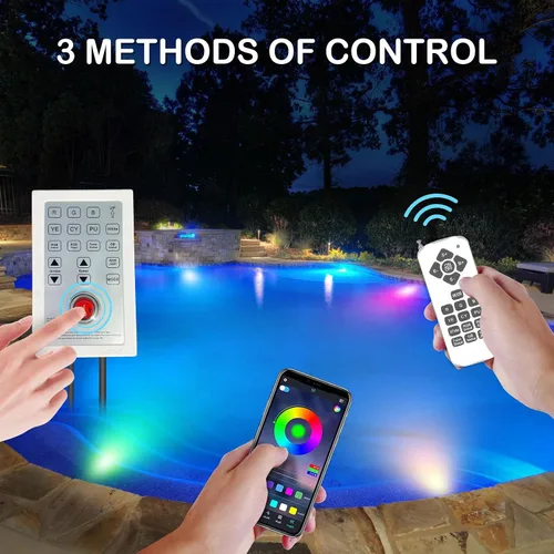 Vista 3 de Luces de piscina para piscina enterrada, 54 W, 10 pulgadas, luz LED grande multicolor para piscinas enterradas con cable de 50 pies para nicho