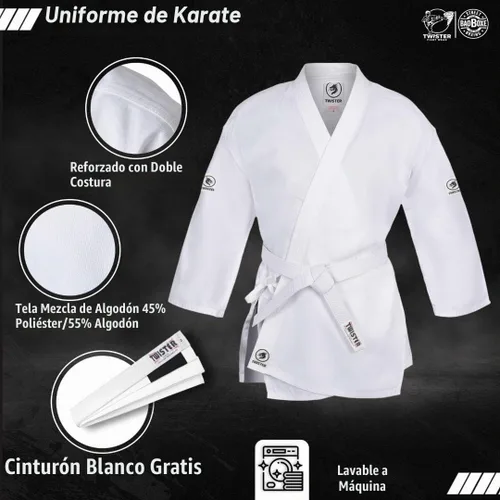 Vista 4 de TWISTER FIGHT WEAR Professional Double Stitch Strong Quality Training Student Karate Gi,Middleweight 8oz With Free White Belt Negro
