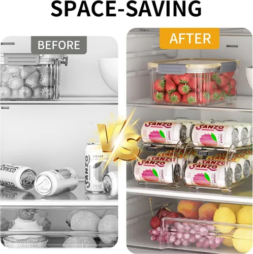 Vista 3 de Organizador de bebidas para refrigerador, dispensador organizador de latas de soda para refrigerador con rodado automático, organiza latas