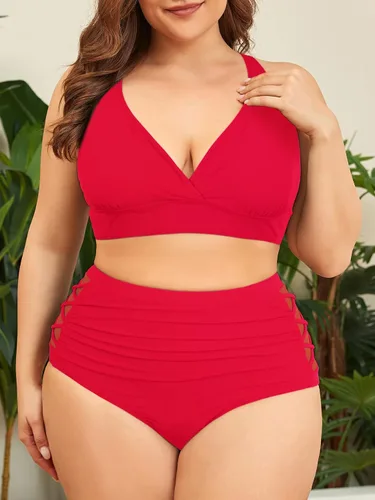 Vista 2 de American Trends Bikini de dos piezas para mujer, talla grande, con control de abdomen, traje de baño de cintura alta