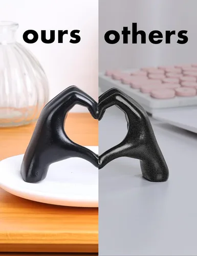 Vista 6 de Escultura moderna de manos de corazón de oro, arte decorativo de mesa, símbolo de amor, decoración del hogar (negro)