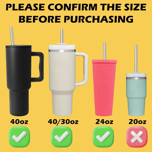 Vista 3 de Paquete de 6 popotes rectos de acero inoxidable reutilizables de 12 pulgadas, con 6 puntas de silicona y 2 cepillos de limpieza para vaso Simple