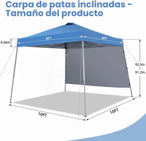 Vista 7 de Tienda de campaña desplegable de 10 x 10 pies inclinados con 1 pared lateral Azul