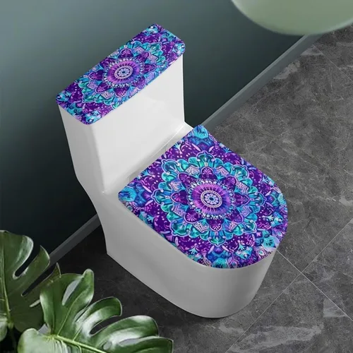 Vista 33 de Flashideas Juego de cubierta para tanque y tapa de inodoro con estampados de patas de perro coloridas - Elástico, se adapta a la mayoría de tanques