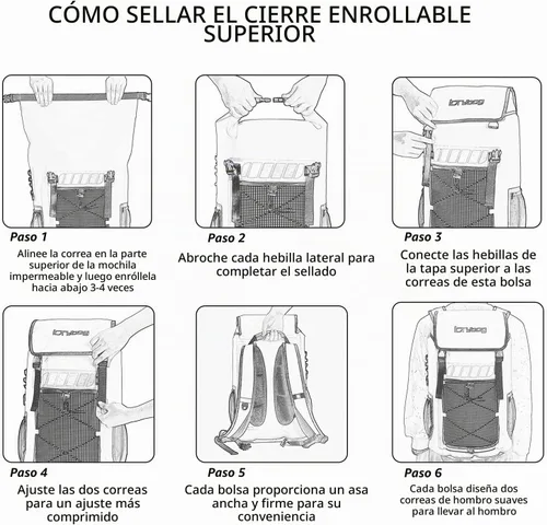 Vista 5 de Mochila impermeable Idrybag para hombres 25L/45L, bolsas secas para kayak, mochila seca para camping y senderismo Negro