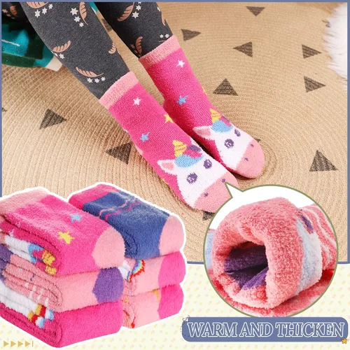 Vista 2 de Calcetines peludos para niños y niñas con agarres antideslizantes suaves cálidos acogedores para invierno mullidos para niños y niñas