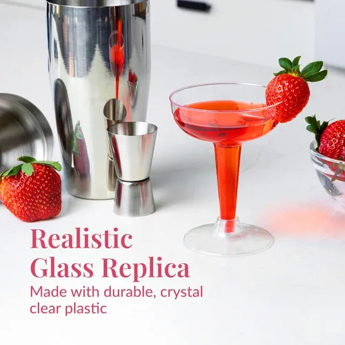 Vista 4 de Prestee 24 vasos cupé de plástico transparente de 4 onzas – vasos de cóctel de plástico desechables, vasos de martini, copa de margarita, copa