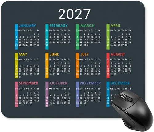 Vista 11 de Alfombrilla de mouse con calendario para computadora con base de goma antideslizante (calendario de año con fondo negro 2026)