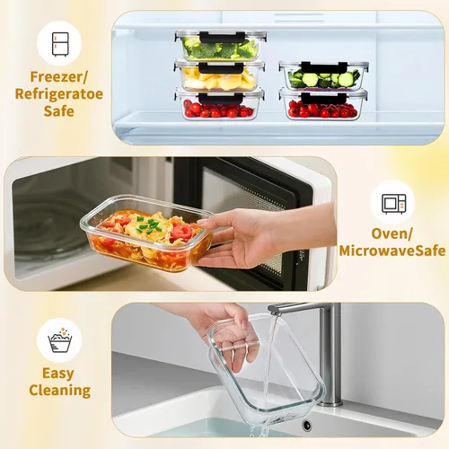 Vista 9 de Recipientes de vidrio para almacenamiento de alimentos con tapas 27OZ Negro