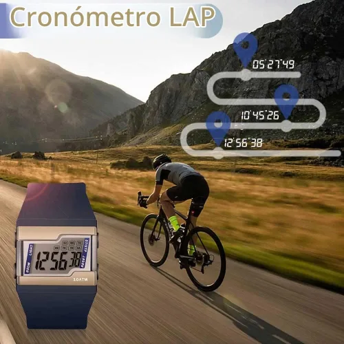 Vista 3 de Reloj de pulsera digital resistente al agua de 10 ATM para nadar y bucear con múltiples funciones de cronómetro de regazo, reloj despertador