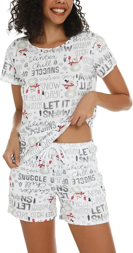 Vista 32 de ENJOYNIGHT - Conjunto de pantalones cortos de pijama para mujer, pijamas de algodón para verano, ropa de dormir con bolsillos Negro