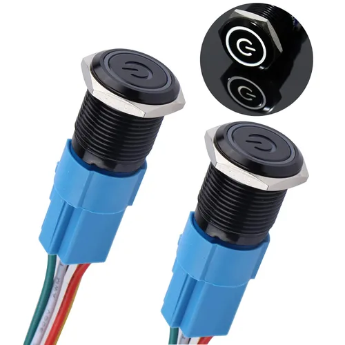 Vista 17 de 2 piezas interruptor de botón pulsador con pestillo de 16mm, 12V-24V, encendido/apagado, 1NO 1NC, impermeable IP66, carcasa de metal negro