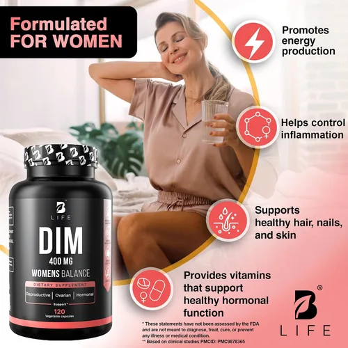 Vista 5 de B Life Company Suplemento DIM 400 mg con Myo & D-Chiro Inositol, Dong Quai - Equilibrio Hormonal para Mujeres - Suplementos de fertilidad