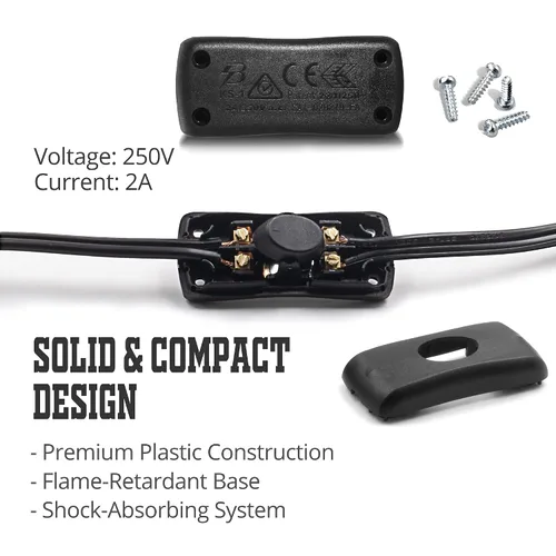Vista 3 de Betus Interruptor de cable en línea AC12V/110V/220V MAX 2A - Interruptores de botón de cable de encendido/apagado en línea para lámpara