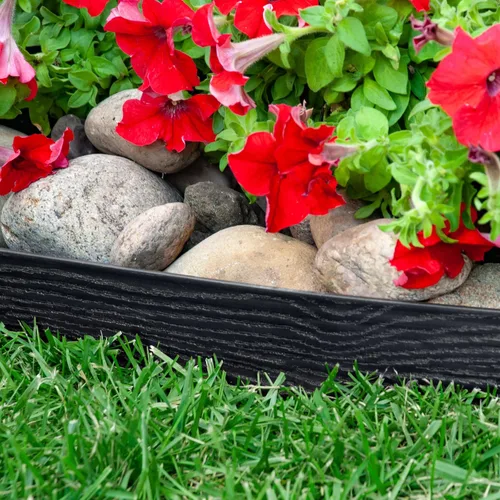 Vista 4 de EasyFlex Borde de jardín de pared alta sin excavación con picos de anclaje, 2.5 pulgadas. Borde de jardín de plástico recto alto con textura de Negro