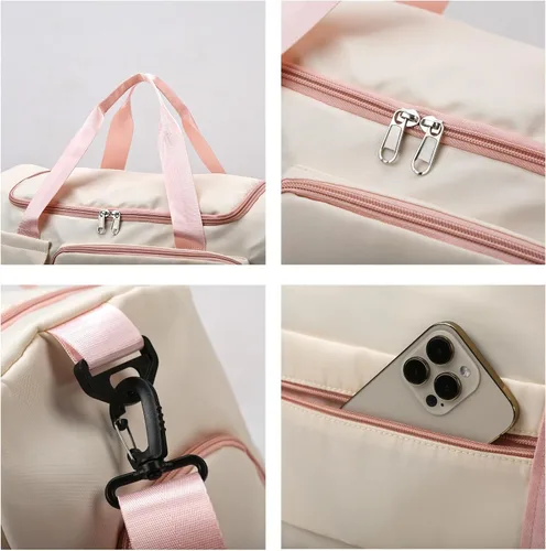Vista 41 de Pequeña bolsa de gimnasio para mujer, bolsa de viaje con compartimento para zapatos