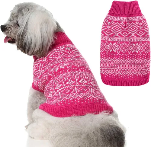 Vista 19 de HOMIMP Suéter de rombos para perros - Ropa cálida de invierno para cachorros, abrigo suave, suéter feo para perros pequeños, medianos y grandes, Azul