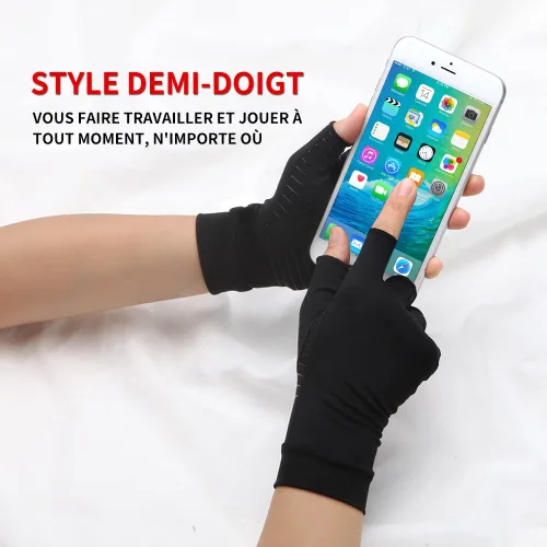 Vista 6 de Guantes de compresión de cobre para artritis, los mejores guantes con infusión de cobre para mujeres y hombres, guantes de artritis sin dedos