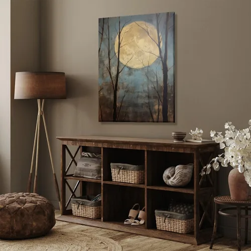 Vista 6 de WLZWD Arte de pared vintage de luna llena, impresión artística mística de bosque de medianoche, arte de academia oscura, póster estético, pintura