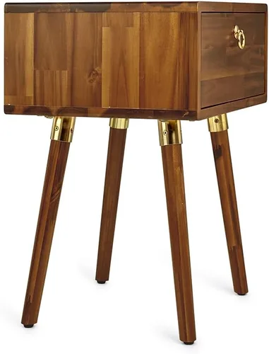 Vista 8 de Bme Caden Mesita de noche/Mesa auxiliar/Mesa de centro de madera maciza, completamente ensamblada, con 1 cajón para dormitorio y sala de estar