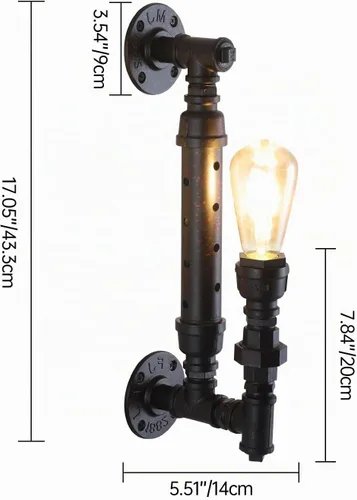 Vista 6 de Juego de 2 apliques de pared antiguos de granja, estilo rústico, vintage, steampunk, para tubería de agua, E26, lámpara de montaje en pared