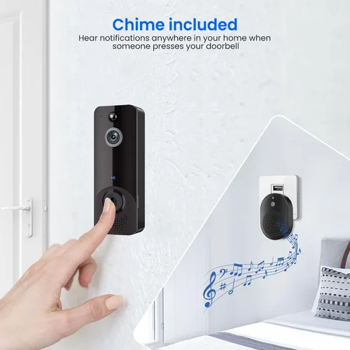 Vista 5 de Cámara de timbre de video inteligente con timbre, detección humana AI, audio de 2 vías, vista en vivo HD, solo red 2.4G