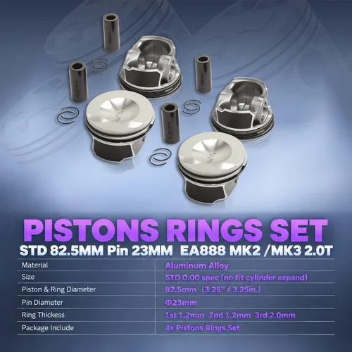 Vista 2 de 06H107065AM ATG Kit de anillo de pistón y pistón modificado STD 3.248 in 0.827 in Pin Reemplazo para VW EOS Golf GTI Jetta Passat CC Tiguan AUDI A3