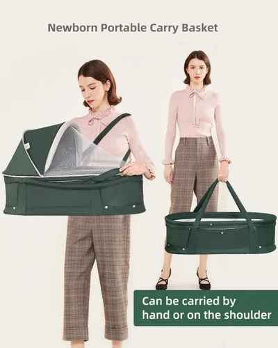 Vista 5 de Cuna de viaje para bebé portátil con dosel 2 en 1 para recién nacido - verde