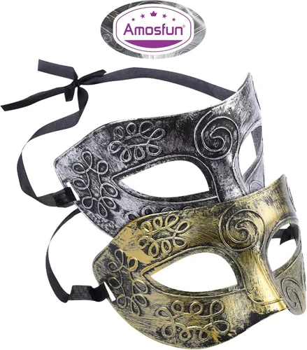 Vista 3 de PRETYZOOM 2 máscaras de máscaras para hombres y mujeres, máscara de guerrero griego romano, máscara veneciana para parejas, máscara de media máscara