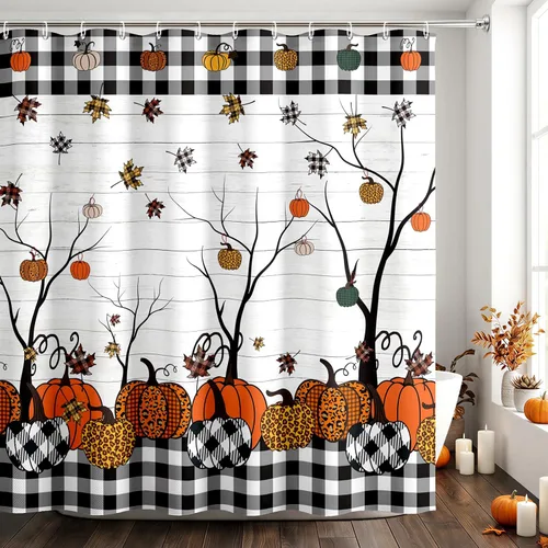 Vista 9 de APROPHIC Cortina de ducha de calabaza de otoño para baño, 72 x 72 pulgadas Negro1