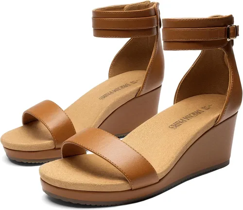 Vista 11 de Dream Pairs Sandalias de plataforma, con cuña y correa al tobillo, con hebilla y punta abierta, para mujer Negro
