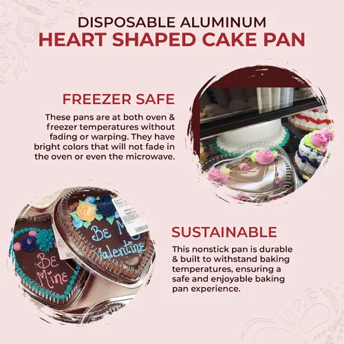Vista 5 de KitchenDance - Molde de aluminio desechable en forma de corazón con tapa de cúpula a presión, sartén de papel de aluminio de 8 pulgadas perfecto
