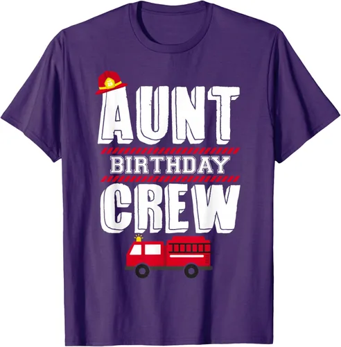 Vista 72 de Aunt Birthday Crew Fire Truck Fireman - Camiseta para fiesta de acogida, Negro, S