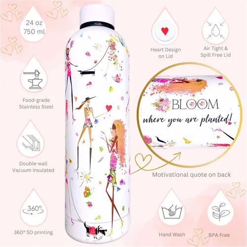 Vista 3 de Fun Chic - Botella de agua motivacional de 24 onzas para mujer, acero inoxidable, citas inspiradoras, regalo femenino, bebida eléctrica para niña