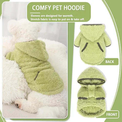 Vista 6 de Suéter de forro polar con capucha para perro, suéteres cálidos de terciopelo mullido, ropa de invierno para perros pequeños, hembra, niño, abrigos