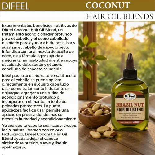 Vista 4 de Difeel Aceite de coco para el cabello con acondicionamiento profundo premium, 2.5 onzas
